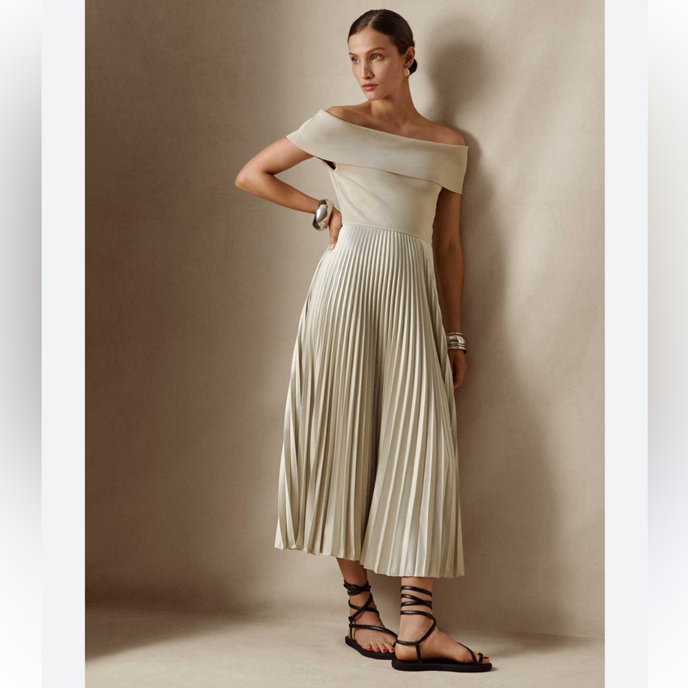 Polo Ralph Lauren Off-the-shoulder pleated midi dress
